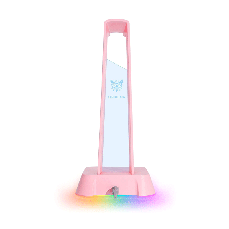 ONIKUMA ST2 RGB Gaming Headphone Stand Computer Headset Desktop Display Holder Luminous Logo with 3 USB and 3.5mm AUX Ports (PINK)