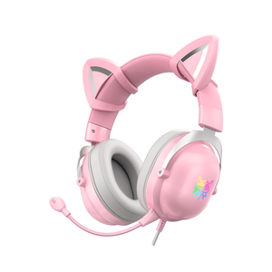 ONIKUMA X11 Cat Ears Gaming Headset Wired Over Ear Gaming Headphone 3.5mm Jack Headphones with Microphone Gaming Headset for PS4/PS5/XBOX/PC/MOBILE/iOS [PINK]