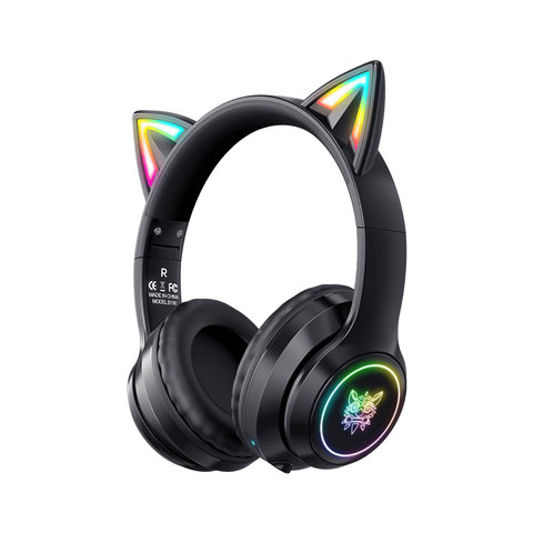 ONIKUMA B90 RGB Cat Ear Bluetooth 5.0 Headphone HiFi Stereo Sound Noise Cancellation Foldable Wireless Gaming Headset [BLACK]