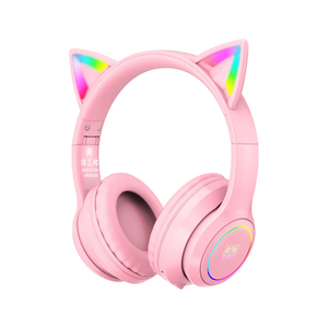 ONIKUMA B90 RGB Cat Ear Bluetooth 5.0 Headphone HiFi Stereo Sound Noise Cancellation Foldable Wireless Gaming Headset [PINK]