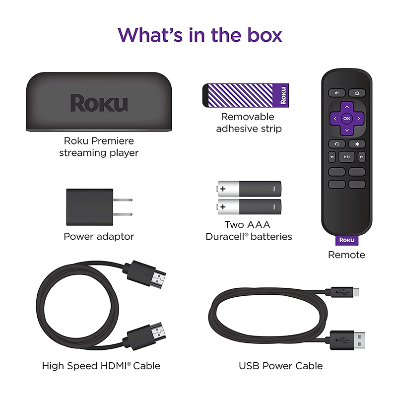 Roku Premiere HD/4K/HDR Streaming Media Player 3920R Black with Simple Remote & Premium HDMI Cable