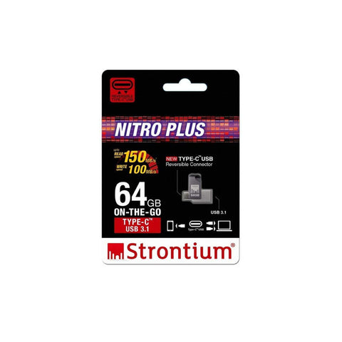 Strontium Nitro SR64GSLOTGCY Plus 64GB Dual USB type-C 3.1 Metal Flash Pen Drive OTG (Speed up to 150MB/s) - GameXtremePH