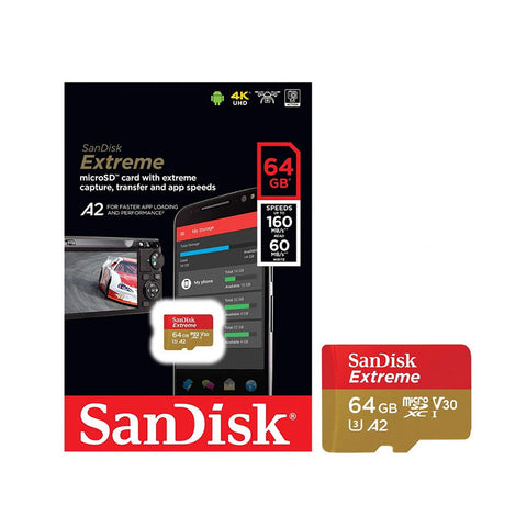 SanDisk Extreme PRO SDSQXCY 64GB A2 Micro SDHC Card C10, U3, V30 (Speed up to 170MB/s)