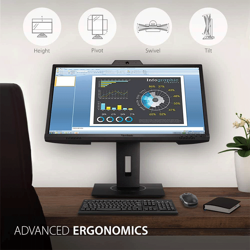 ViewSonic VG2440V 24 Inch 1080p IPS Video Conferencing Monitor with Integrated 2MP Camera, Microphone, Speakers, Eye Care, Ergonomic Design, HDMI DisplayPort VGA Inputs for Home and Office - GameXtremePH