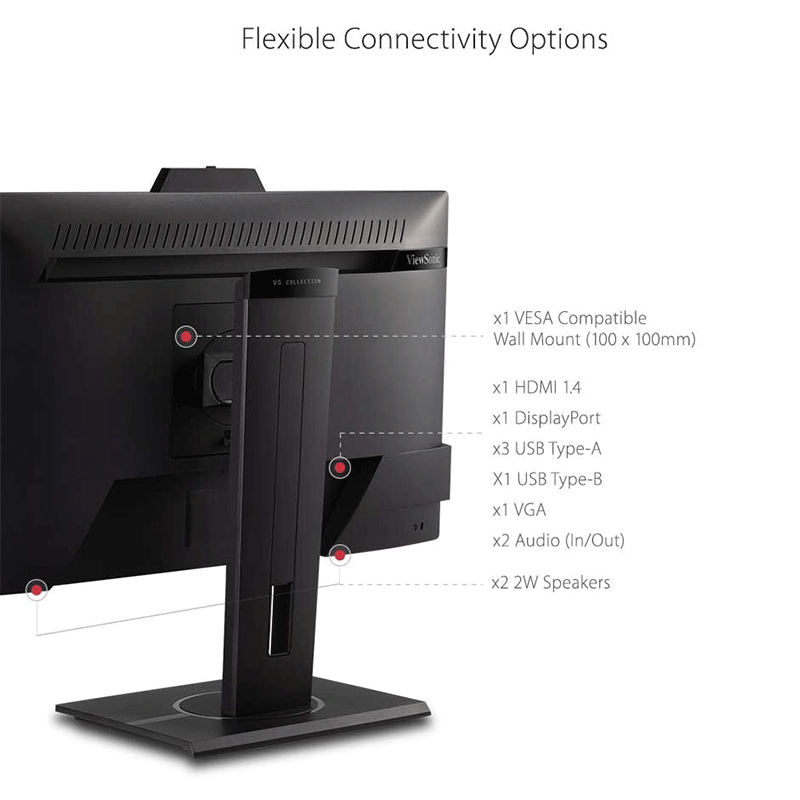 ViewSonic VG2440V 24 Inch 1080p IPS Video Conferencing Monitor with Integrated 2MP Camera, Microphone, Speakers, Eye Care, Ergonomic Design, HDMI DisplayPort VGA Inputs for Home and Office - GameXtremePH