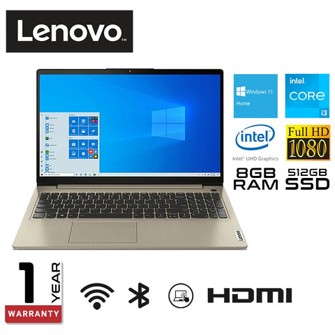 Lenovo Ideapad 3i 15.6" Touch Screen Laptop, Intel core 13-1115G4 8GB RAM/512GB SSD - Sand